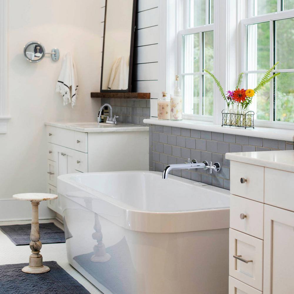 Chrome Wall-Mounted Double Handle Tub Faucet with Brass
