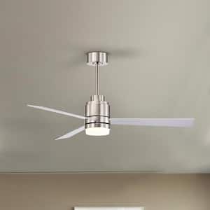 Newton 52 in. Integrated LED Indoor Brushed Nickel 3-Blade Reversible 6-Speed 5 CCT Ceiling Fan Light Kit,Remote Control