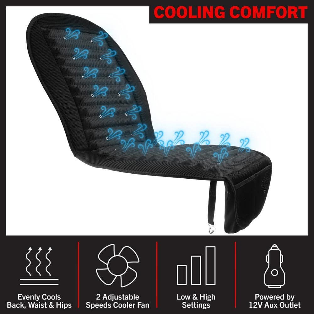 Black Mesh 12V Cooling Car Seat Cushion with Adjustable Fans