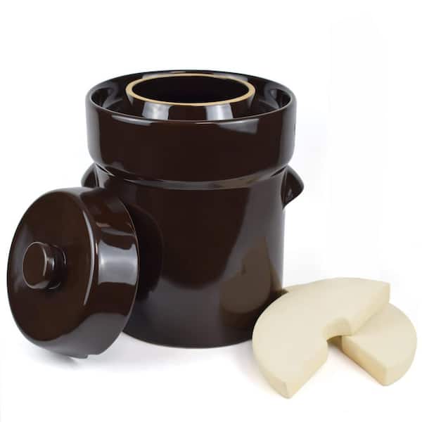 10-Piece Ceramic Brown Fermentation Crock Set with Lid and Weights for Kimchi Pickles Vegetables Kombucha