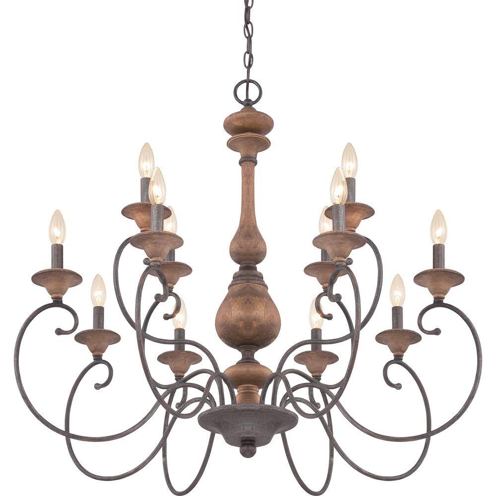 Rustic Black and Walnut 12-Light Candle Chandelier