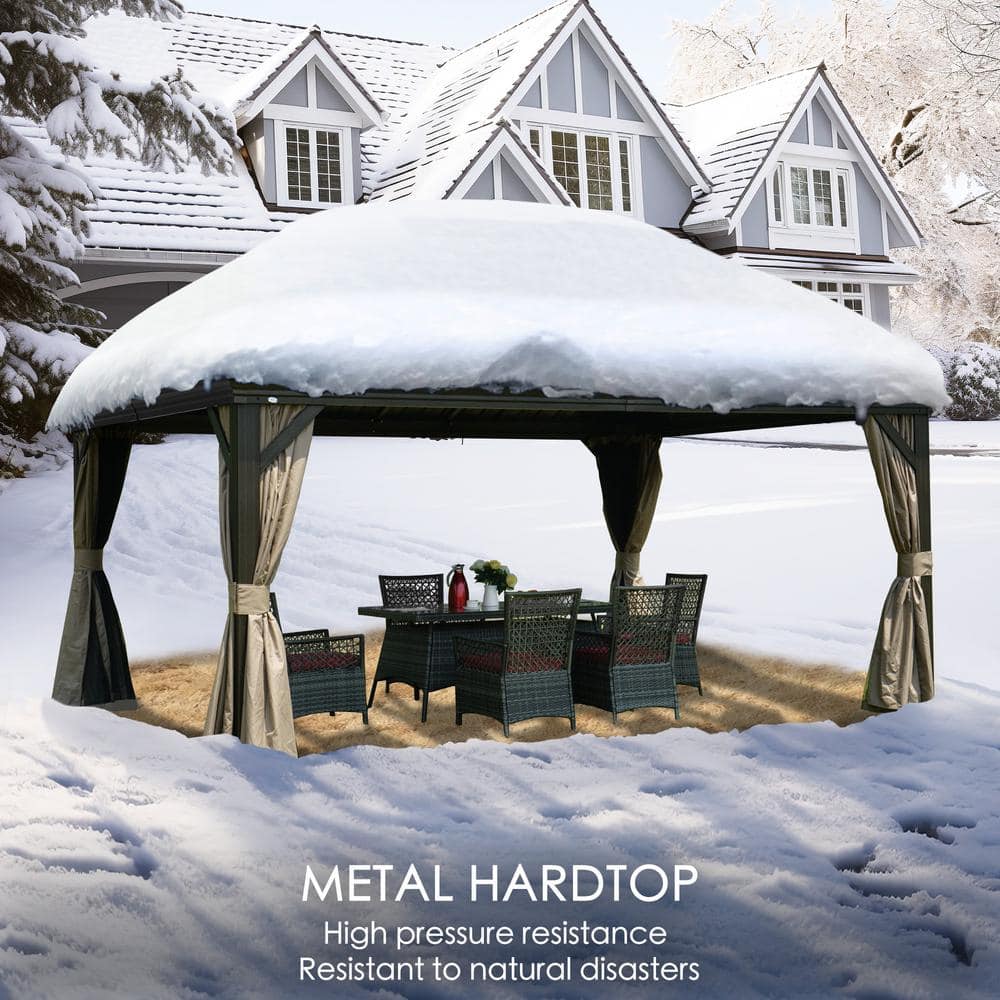 Alexander 12' x 16' Gray Aluminum Hardtop Gazebo with Curtains