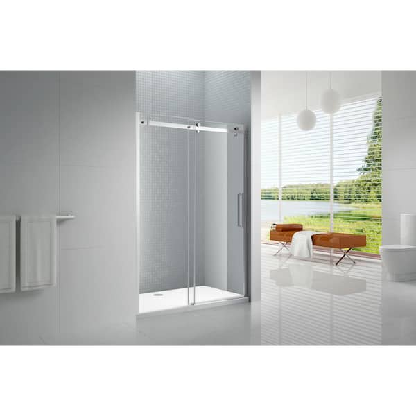 Ella Primo 60 in. W x 78 in. H Sliding Frameless Shower Door in Chrome, 8 mm Clear Glass with Chrome Handle