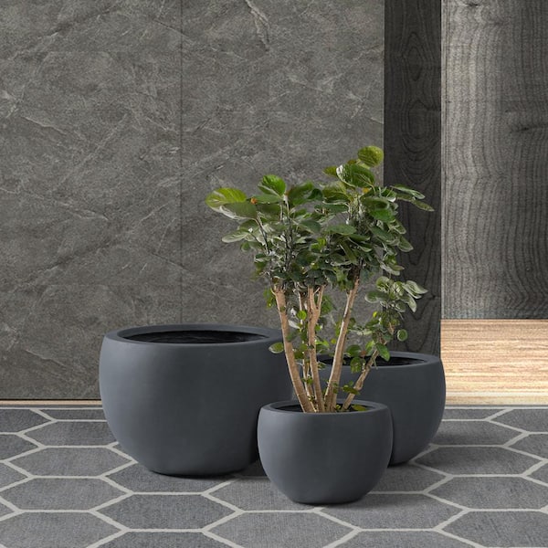 KANTE 13 in. Tall Charcoal Lightweight Concrete Round Outdoor