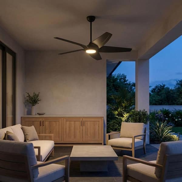 Dellwood Coastal 56 in. Matte White Downrod Mount Smart LED Modern Indoor/Outdoor Ceiling Fan with Remote Included