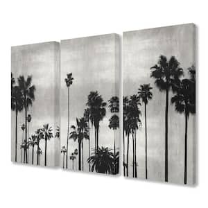 16 in. x 24 in. "Black and White Palm Tree Silhouette Scene" by Artist Kate Bennett Canvas Wall Art(3Pieces)