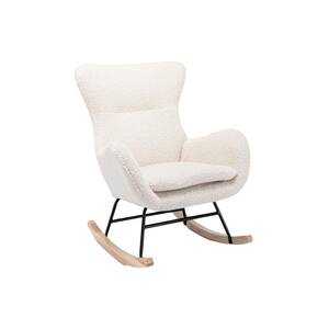 Beige Rocking Chair, Teddy Fabric Padded Seat Rocking Chair with High Backrest and Armrests for Living Room, Bedroom