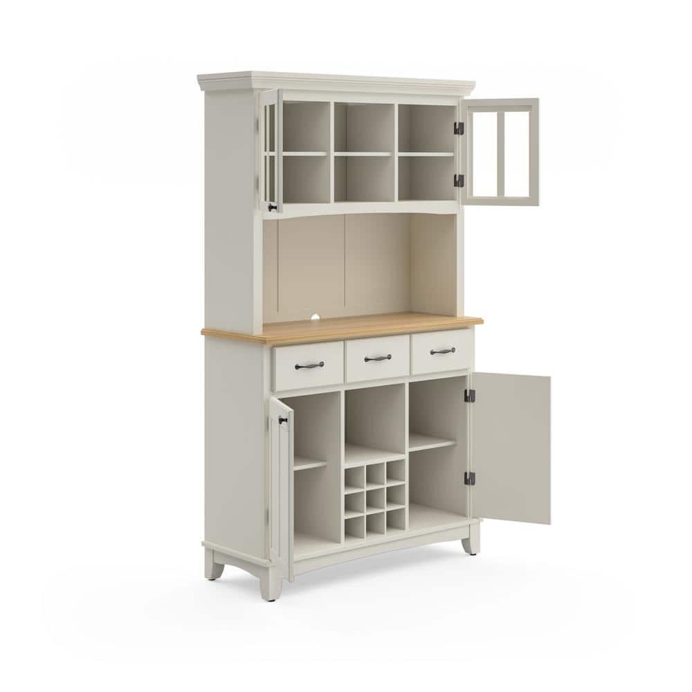 Off White China Cabinet with Natural Wood Top