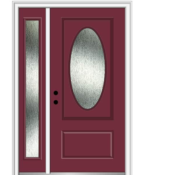 MMI Door 50 in. x 80 in. Right-Hand/Inswing Rain Glass Burgundy Fiberglass Prehung Front Door on 4-9/16 in. Frame