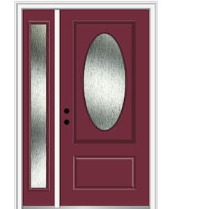 50 in. x 80 in. Right-Hand/Inswing Rain Glass Burgundy Fiberglass Prehung Front Door on 6-9/16 in. Frame