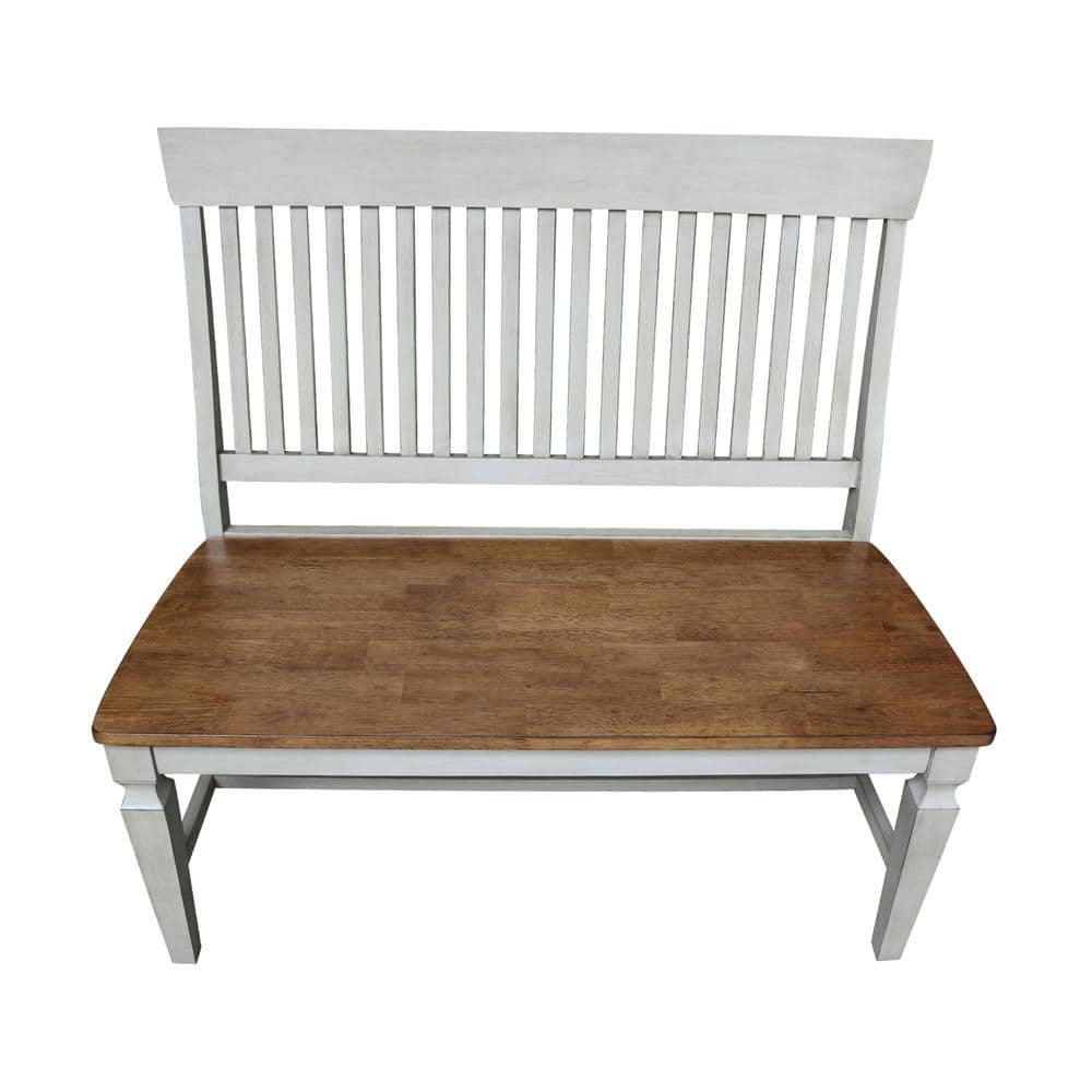 Distressed Hickory Stone Solid Wood Slatback Bench
