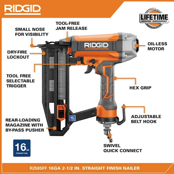 Pneumatic 16-Gauge 2-1/2 in. Straight Finish Nailer with CLEAN DRIVE Technology