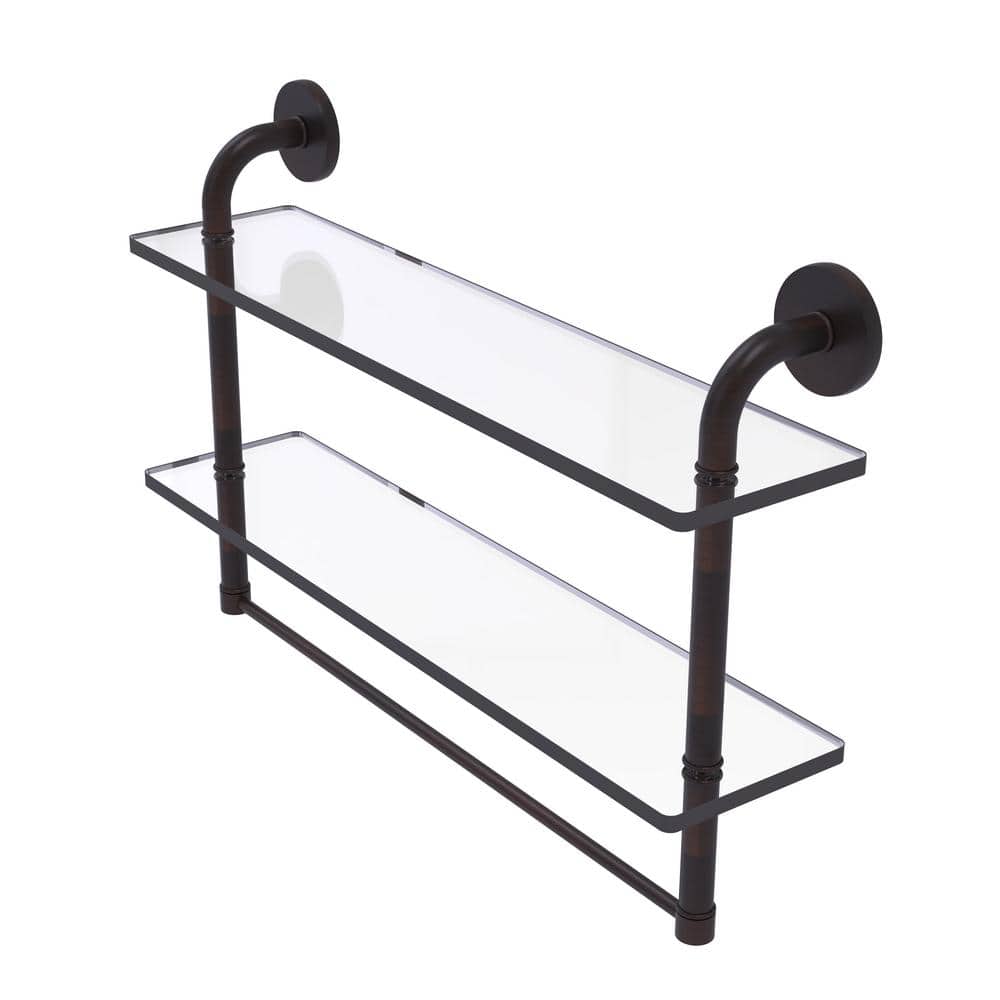 Allied Brass WS-2TB/22-SCH Washington Square Collection 22 Inch Two Tiered Glass Shelf with Integrated Towel Bar Satin Chrome 