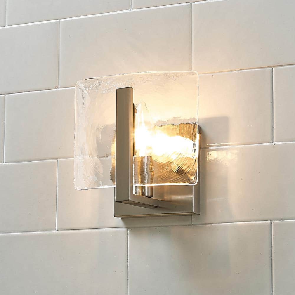 Pewter and Glass Dimmable Wall Sconce with Hammered Water Glass