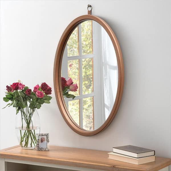 Modern Design 23.62 in. W x 29.92 in. H Oval Framed Champagne Woven Decorative Hanging Mirror