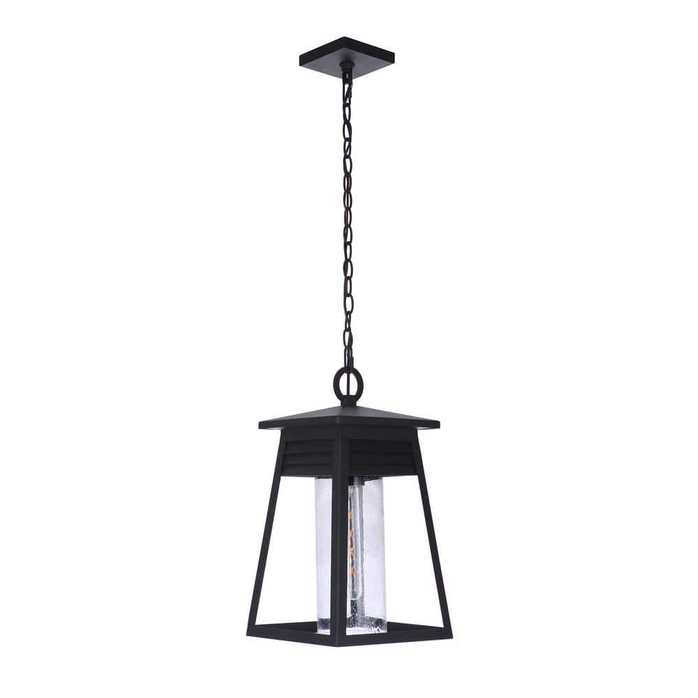 Becca Matte Black 10" Outdoor Pendant with Clear Seeded Glass