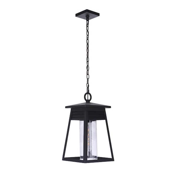CRAFTMADE Becca 18.25 in. 1-Light Textured Black Finish Dimmable Outdoor Pendant Light with Seeded Glass, No Bulb Included
