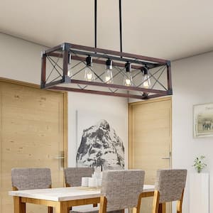 5-Light Chandelier Rectangular Light Fixture Farmhouse Island for Kitchen, Living Room, Dining Room, E26, No Bulbs (B)