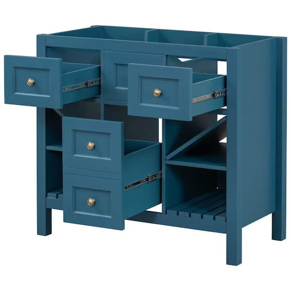 COWLOWN 35.51 in. W x 17.87 in. D x 33 in. H Bathroom Blue Linen Cabinet