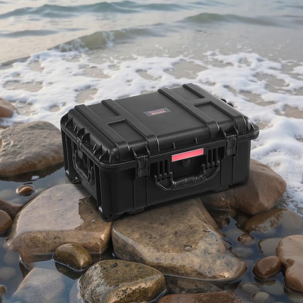Weatherproof Hard Case, 22.56 in. Black Backpack with Heavy Duty Protective Dry Box Case with Pre-Cut Foam, Wheels