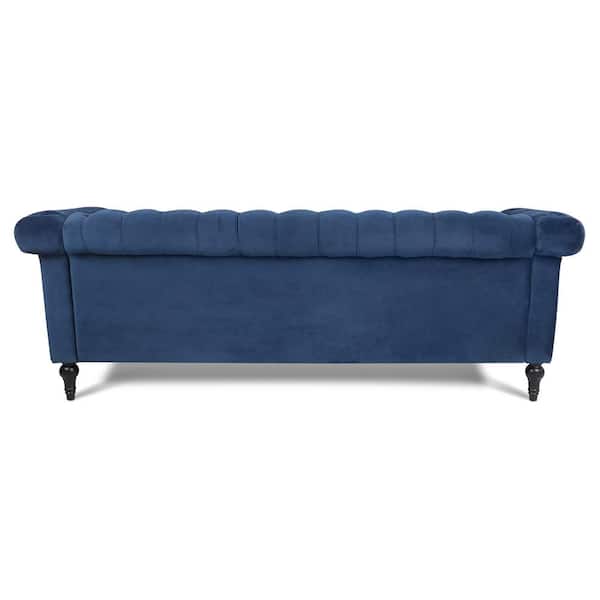 Noble House Aaniya Tufted Velvet Sofa, Navy Blue, Dark
