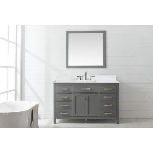 Valentino 54 in. W x 22 in. D Bath Vanity in White with Quartz Vanity Top in Gray with White Basin