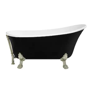 59 in. Acrylic Clawfoot Non-Whirlpool Bathtub in Glossy Black With Brushed Nickel Clawfeet And Brushed Nickel Drain