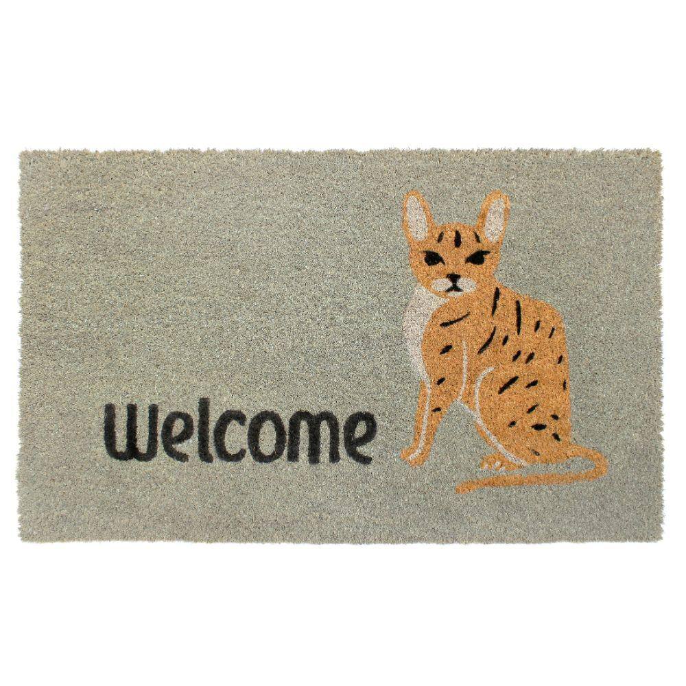 Welcome Chettah Cat Natural 18 in. x 30 in. Coir Non-Slip Outdoor Door Mat