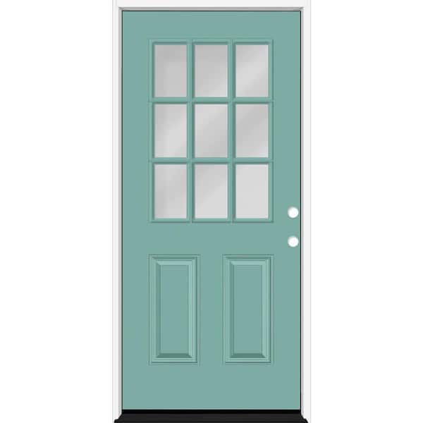 Steves & Sons Reliant 36 in. x 80 in. 2P HalfLite 9L SDL Clear Glass LHIS Quarry Finish Fiberglass Prehung Front Door w/6-9/16 Jamb