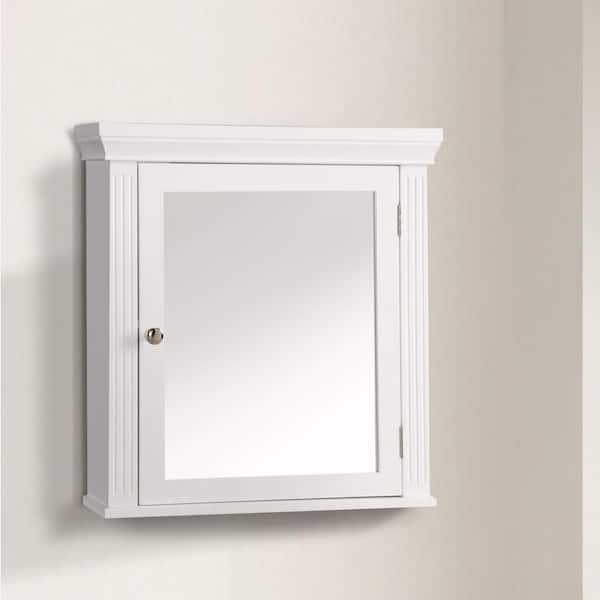 Teamson Home Chestnut 18.5 in. W x 20 in. H White Wooden Surface Mount Bathroom Medicine Cabinet with Mirror and Crown Molded Top