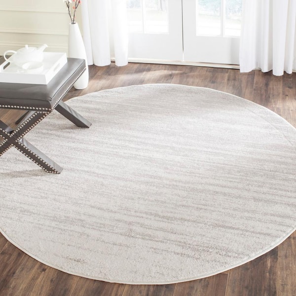 Adirondack Ivory/Silver Solid Color 3 ft. x 3 ft. Striped Round Area Rug