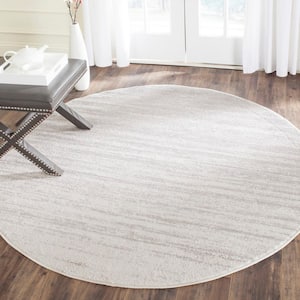 Adirondack Ivory/Silver 4 ft. x 4 ft. Round Striped Solid Area Rug
