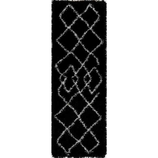 L'Baiet Skylar Black Shag 2 ft. x 6 ft. Runner Rug