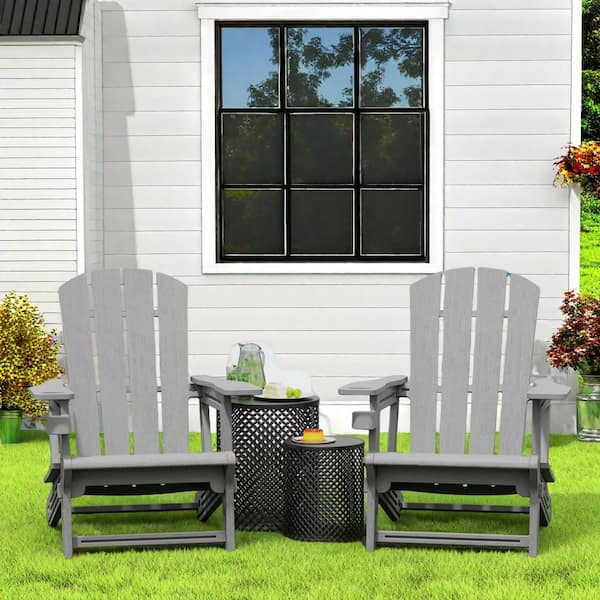 GWRGWR Grey Lightweight Outdoor Plastic Patio Adirondack Chair, Assembles without Screws(Set of 2)