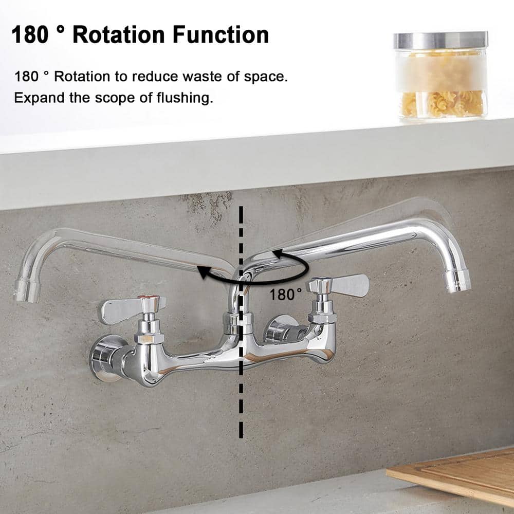 BWE Double Handles Wall Mount Modern Standard Kitchen Faucet With 8 Inch Swivel Spout 8" Center