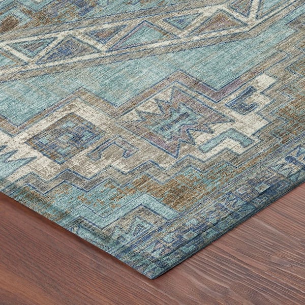 Chantille Machine Washable Indoor/Outdoor Abstract ACN2794 Teal 8 ft. x 8 ft. Round Rug