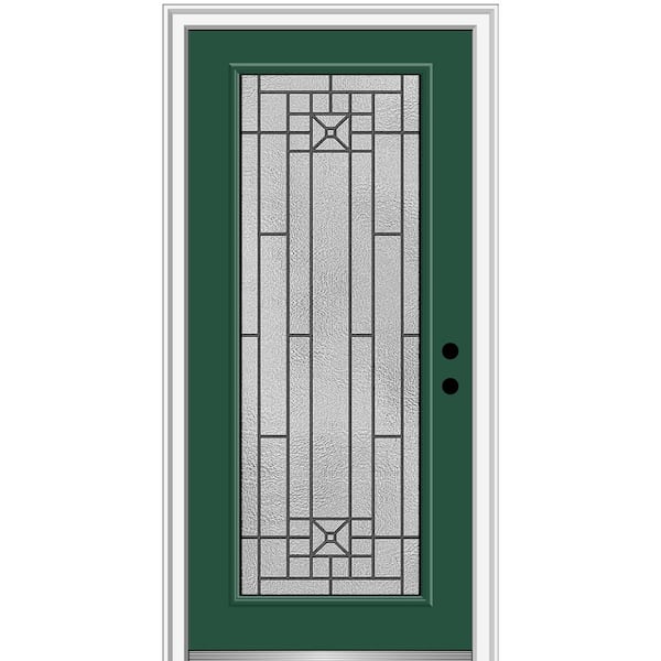 36 in. x 80 in. Courtyard Left-Hand Full Lite Decorative Painted Fiberglass Smooth Prehung Front Door, 6-9/16 in. Frame