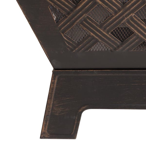 Hampton Bay - Tipton 34.00 in. W Rubbed Bronze Steel Wood Outdoor Fire Pit with Screen and Poker Included