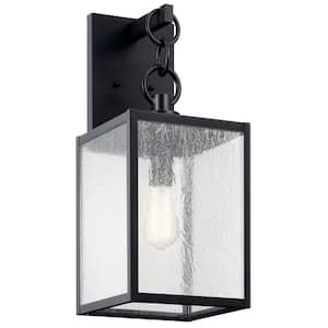 Lahden 21.75 in. 1-Light Textured Black Outdoor Hardwired Lantern Wall Sconce with No Bulbs Included (1-Pack)