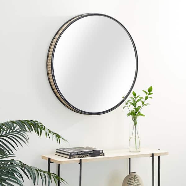 Litton Lane 32 in. x 32 in. Round Framed Black Wall Mirror with Thin Frame