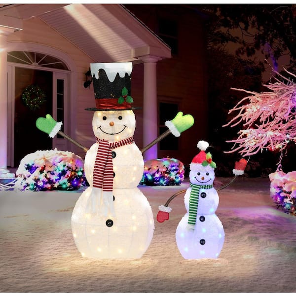 Puleo International 50 in. Lighted Snowmen Set with 100 White and ...
