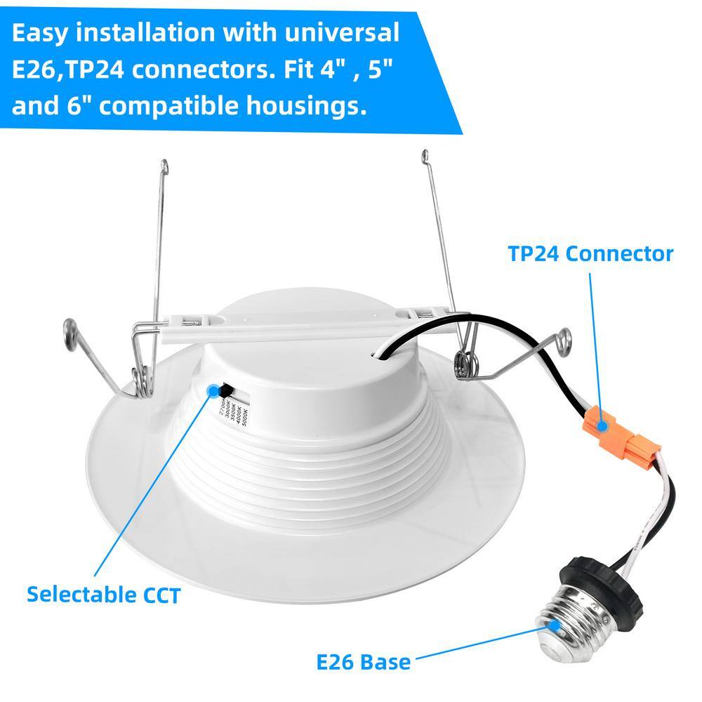 White 6-Inch Selectable LED Baffle Round Downlight Pack
