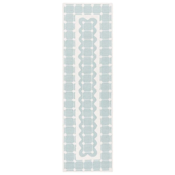 Kids 2 ft. x 8 ft. Turquoise/Ivory Geometric Border Runner Rug