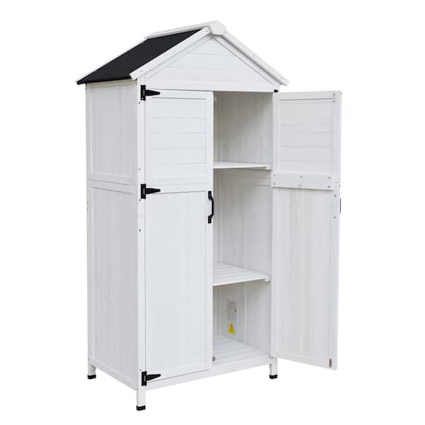 67" White Fir Wood Storage Shed with Double Doors