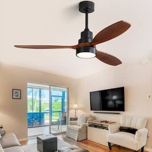 52 in. Indoor/Outdoor Wood Black Ceiling Fan with Light and Remote Control