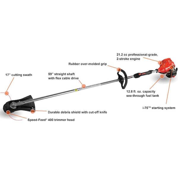 21.2 cc Gas 2-Stroke Straight Shaft String Trimmer with i-75 Reduced Effort Starting System and Speed-Feed Bump Head