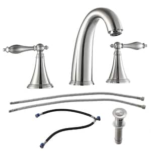 8 in. Widespread 3 Hole Double Handles Bathroom Faucet in Brushed Nickel
