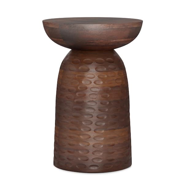 Simpli Home Boyd 13 in. W Warm Dark Brown Round Wooden Accent Table