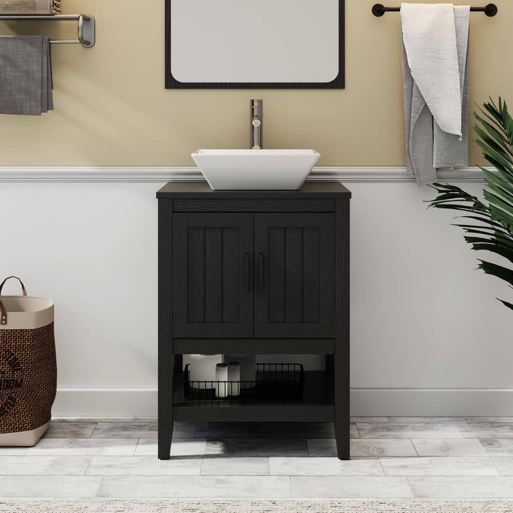 24 in. W x 20 in. D x 32 in. H Single Sink Freestanding Black Bath Vanity with White Square Ceramic Vessel Sink Top price history on PriceWatchPro