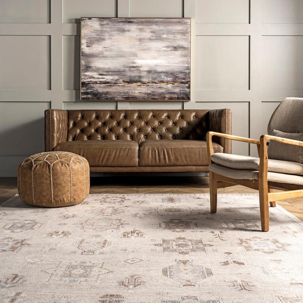 Krystin Beige Synthetic 5' x 8' Machine Washable Rectangular Area Rug